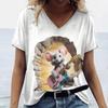 Playful Animals Printed Women's T Shirt Summer Casual Short Sleeve T-Shirts Kawaii 3d V-Neck Tops Tees Women's Oversize Pullover