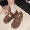 Sweet Fluffy Shoes Women's 2025 Autumn and Winter New Outer Wear Velvet Warm Bow Flat Bottom Word with Doudou Cotton Shoes