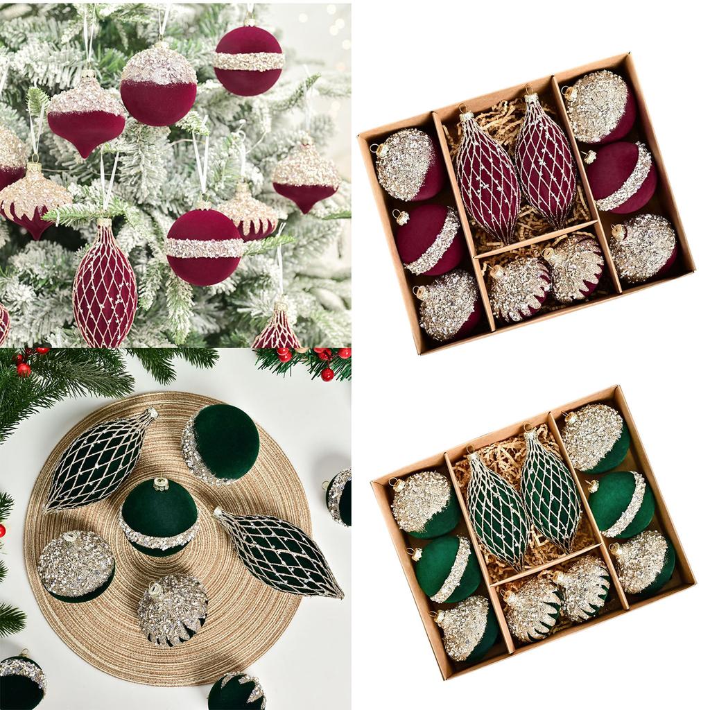 10-pack Christmas Ball Pendants, Special-shaped Flocking Painted Balls, Christmas Party Venue Decorations