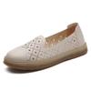 Spring Summer Leather Mesh Flat Casual Shoes Hollow Breathable Comfortable Fashion Single Shoes for Women Mom Loafers