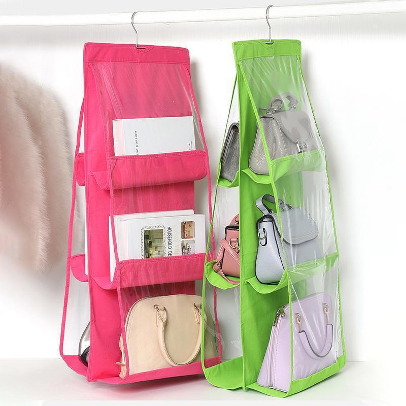 Double Side Transparent 6 Pocket Organizer Backpack Handbag Storage Bags Shoe Storage Bag Home Supplies Closet Rack Hangers