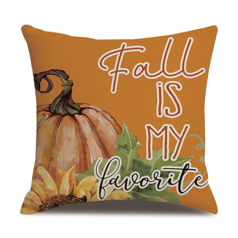 Thanksgiving Linen Pillowcase Autumn Pumpkin Print Pillow Cushion Cover