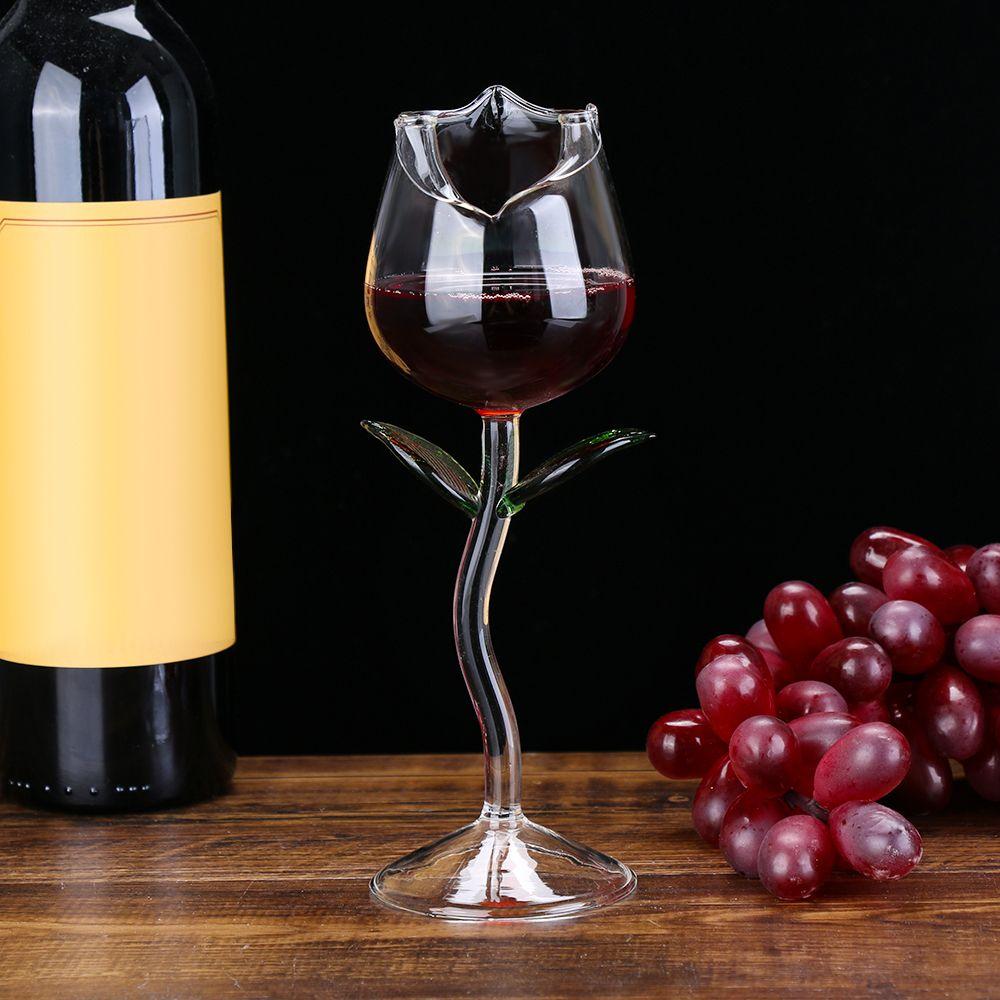 For Party Home Decor Juice Cocktail Champagne Glass Rose Flower Shape Red Wine Glass Goblet