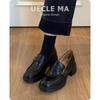 Cowhide~ Platform Loafers Women's British Style Leather High Heels One Pedal Thick Heel Single Shoes Retro Small Leather Shoes