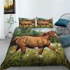 3D Horse Pattern Bedding Single Double Bed Full Size Animal Print Pillowcase and Quilt Cover Microfiber Washable Home Decoration