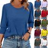 Women's Fashion Casual 3/4 Sleeve Solid Color Shirt Women's Round Neck Tops