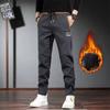 Winter Thickened Fleece Men's Pants Warm Casual Embroidery Letter Fleece Liner Thick Trousers Outdoor Thermal Warm Sweatpants