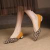2024 New Fashion Low Heel Pumps Flats Pointed Toe Cow Leather Women's Shoes Patchwork Leopord Casual Dress