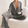 New Satin Silk Pajamas Low-cut Sexy Pajamas for Women Single-breasted Long-sleeved Wide-leg Pants Trousers Suit