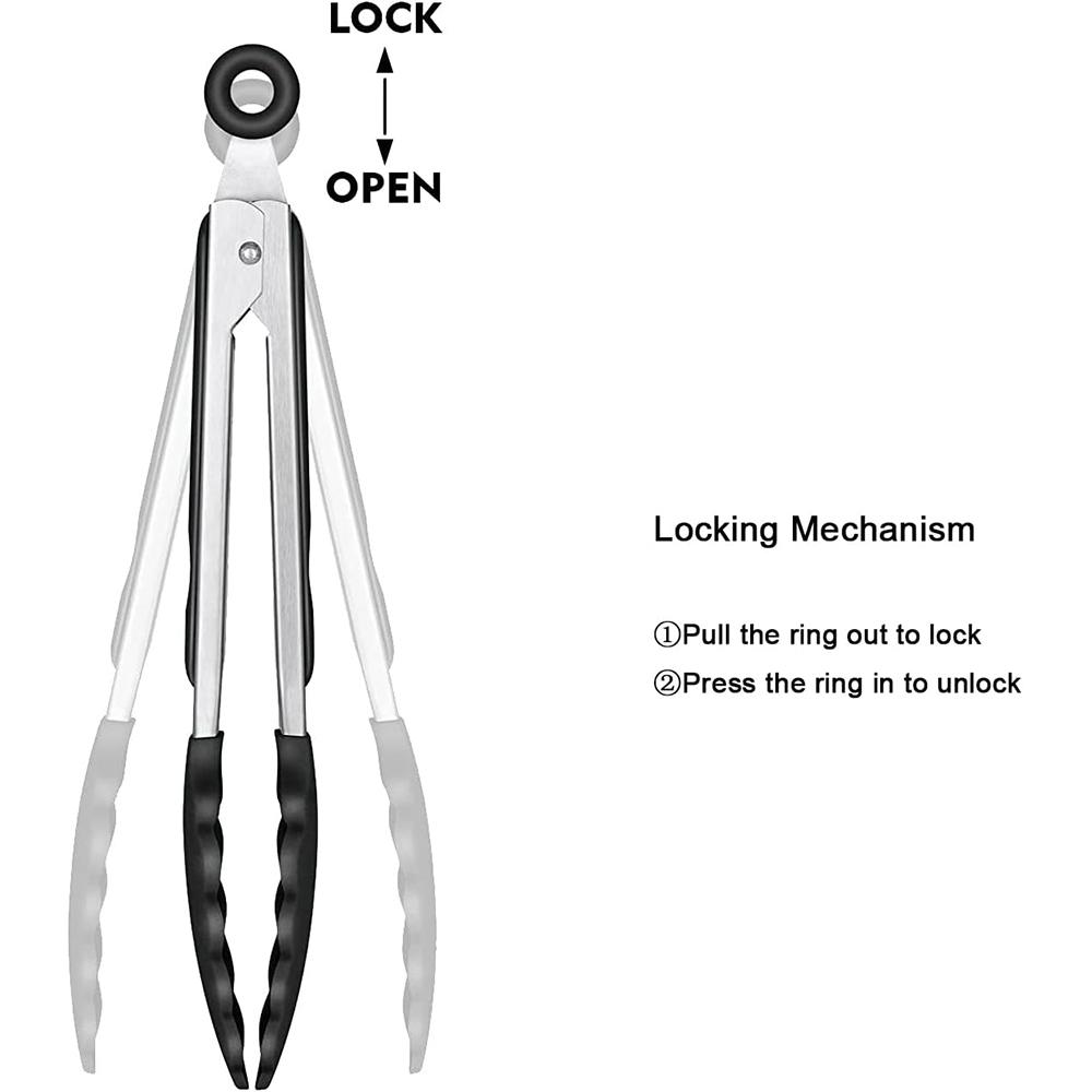 LMETJMA 3 In 1 Silicone Kitchen Cooking Tongs Set Stainless Steel Nonstick Food Tongs with Silicone Tips BBQ Grilling Tong JT303