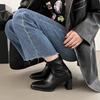 High Heel Skinny Boots Fairy Fairy 2025 New Soft Leather Thick Heel Cigarette Boots Internet Celebrity Fashion Chelsea Short Boots