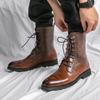 Fashion Ankle Boots for Men Brown Black Business Round Toe Lace-up Pu Mens Boots Free Shipping Size 38-48 Motorcycle Boots 2024