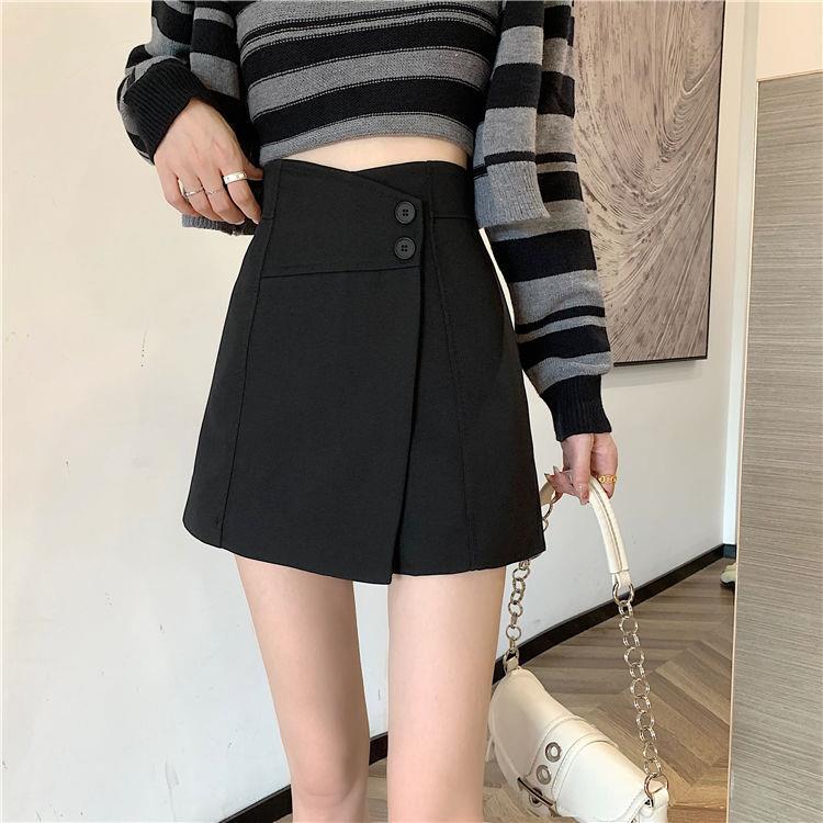 Women's High Waist Wide-Leg Skirt-Pants: 2025 Spring/Summer A-Line Faux Two-Piece Shorts Suit