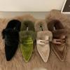Women's Slippers Plush Flat Bottomed Mule Fashion Pointed Slippers Indoor and Outdoor Sexy Cotton Thermal Slippers Winter 2024