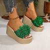 Wedge Heel Flower Slippers Women's 2025 Summer New Large Size Muffin and One-word High Heel Cool Slippers Women
