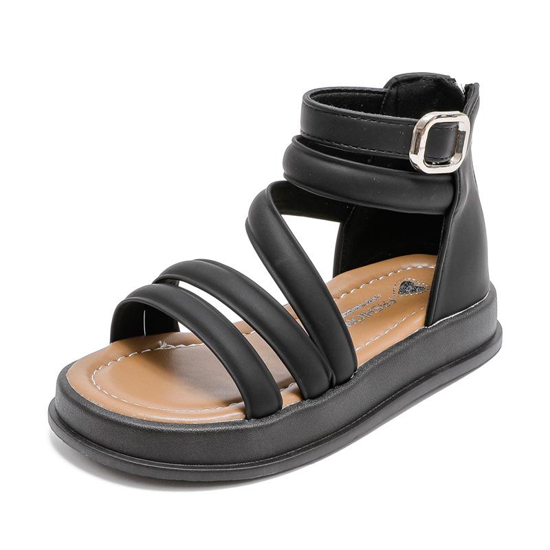 Children Fashion GLADIATOR Shoes 2024 New Summer Versatile Soft Breatheable Simple Girls Sandals PU Kids Shoes Soft Korean Style