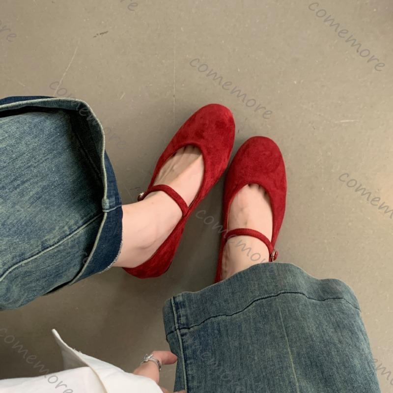 Comemore Spring New Women Flats Round Toe Shallow Slip On Ladies Casual Ballet Shoes Soft Suede Leather Eelgant Dress Shoes