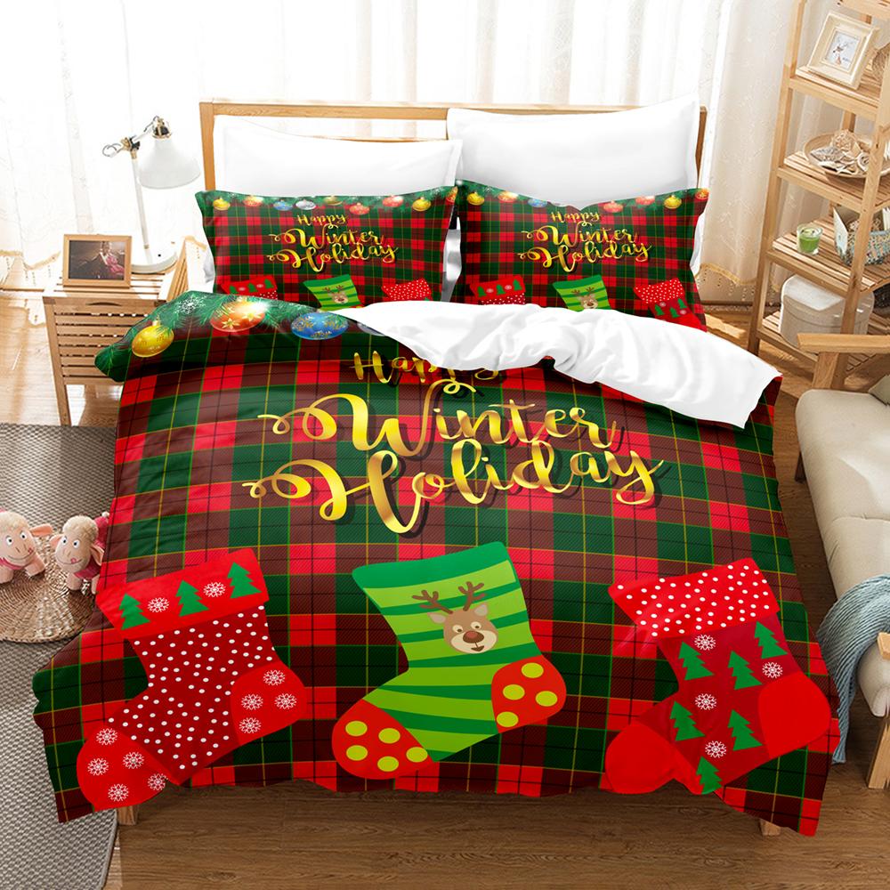 Christmas Bedding Set Santa Claus Soft Comfortable Duvet Cover Set King Queen Twin Single Size Kids Boys Girls Festival Gifts