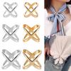 Simple Cross Scarf Clip X Shape Metal Brooches For Women Hollow Bow Scarves Buckle Holder Shawls Jewelry Clothing Accessories
