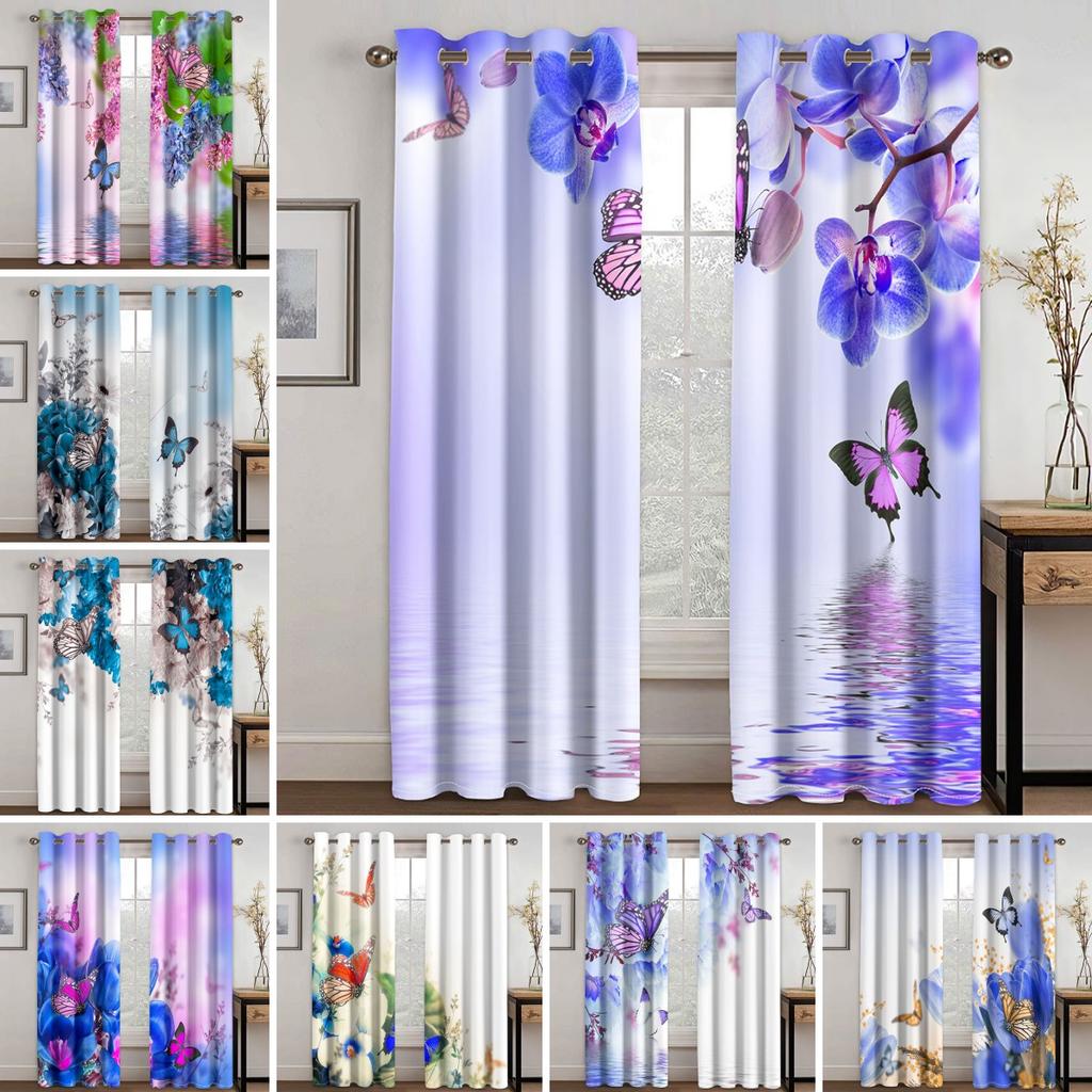 Blue Curtains for Living Room Luxury Butterfly Blackout Window Curtain for Bedroom Semi-Shading 2 Pieces Set Room Cortina Custom