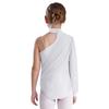 Girls Dance Leotard One Shoulder Design Mock Neck Long Sleeve Ruched Mesh Overlay Performance Bodysuit