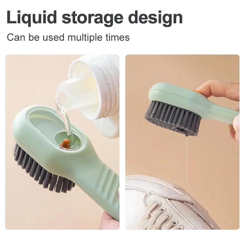 1PC Multifunction Cleaning Shoe Brushes Soft Automatic Liquid Shoe Brush Long Handle Clothes Soap Brush with Hook Clean Tool