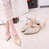 2019 New Fashion Pointed Solid Color Bow Korean Version Thick Heel Elegant Women's Sandals