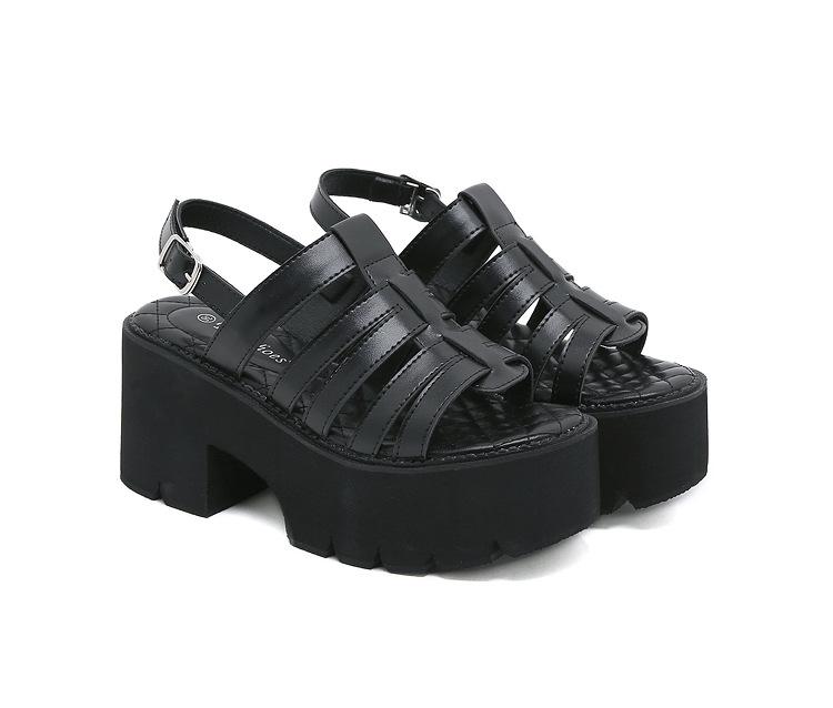 8cm Black Chunky Heel Sandals Platform Ankle Strap High Heel Sandals Walking Shoes Block Heel Gladiator Sandals Pumps High Heels