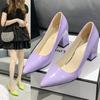 Patent Leather PU Woman Pumps 10cm Square Heels Sexy Party Pointed Toe Luxury Women's Shoes Super Big Size 35-43
