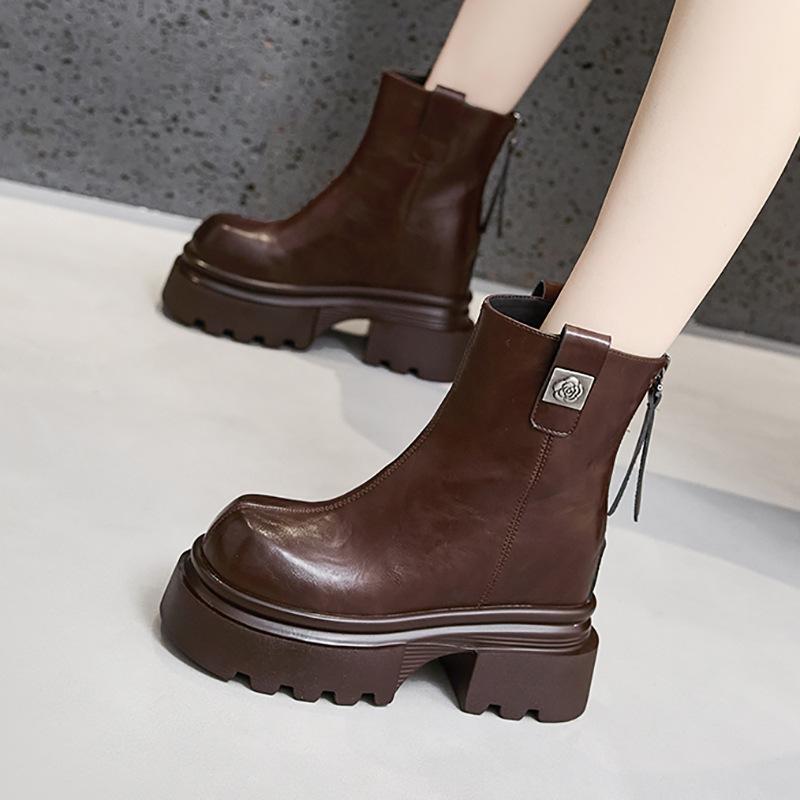 Martin Boots Women's 2025 Winter New Versatile Fashion Boots Velvet Warm Thin Boots Thick Sole Inner Height Increase Short Boots