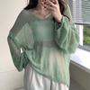 Long Sleeves Hollow Out Sweater Irregular Thin Design Women's Sun Protection Knitted Top V Neck Long Sleeves Loose and Lazy