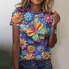Women's T-Shirt Butterfly Printed Oversized T-Shirt Summer Fashion Women Clothing Y2k Floral V-neck T-shirts Female Tops Tees