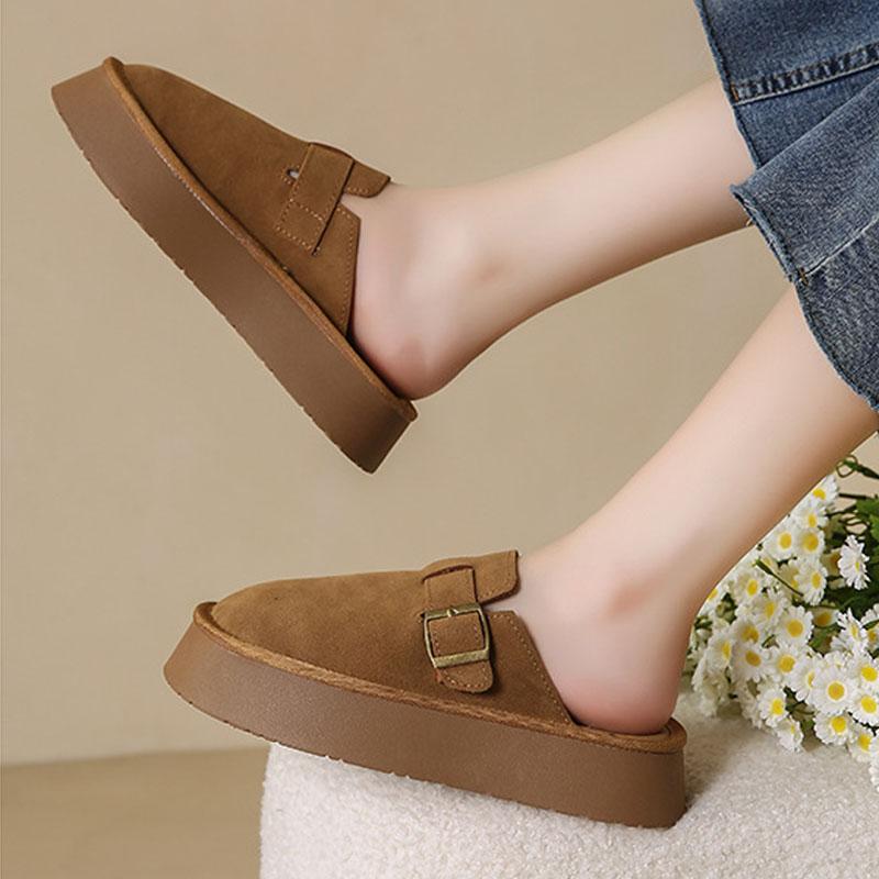 Women Retro Mules Autumn Slides Luxury Faux Suede Platform Shoes Females Heels Casual Flatform Shoes Fashion Platform Slippers
