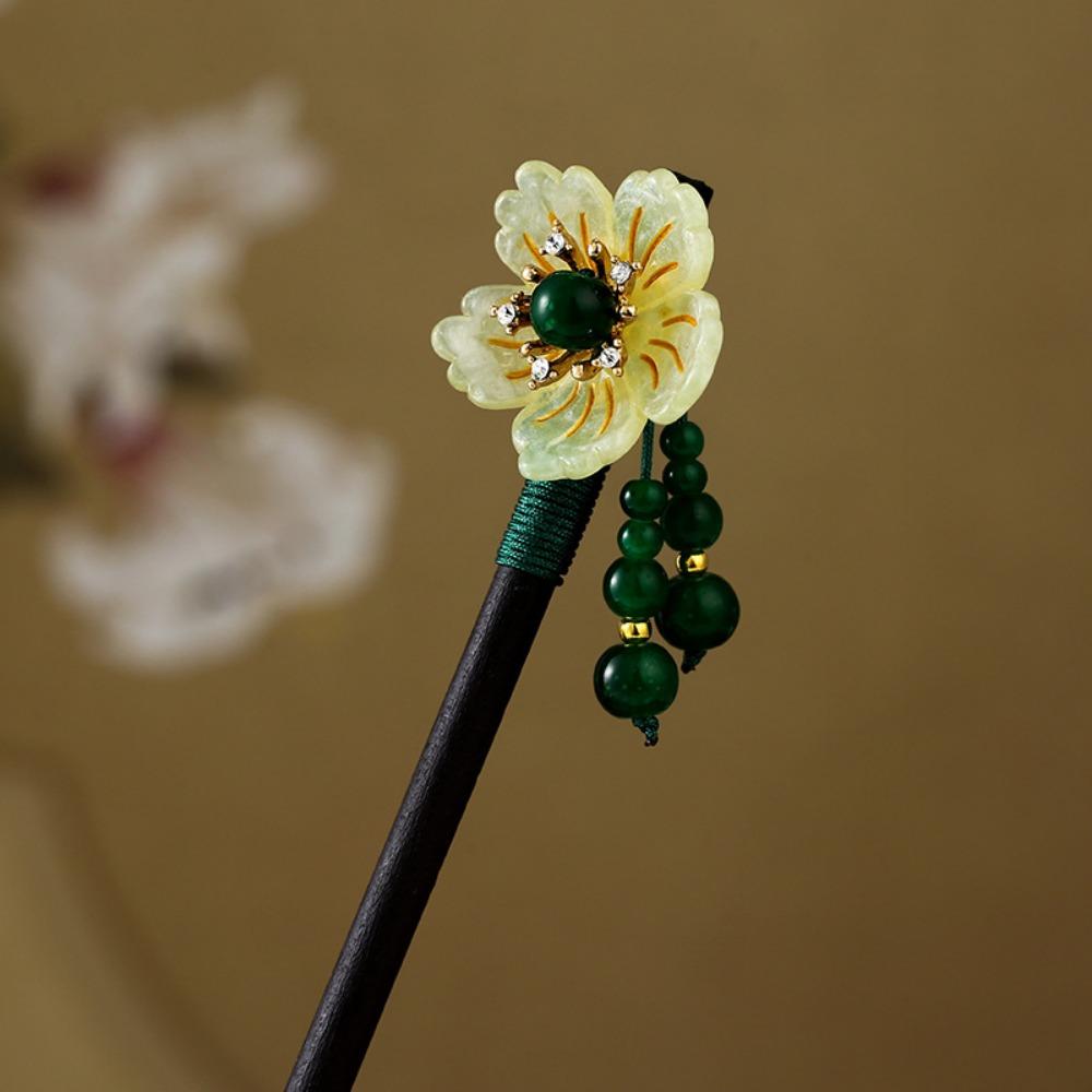 Handmade Flower Hair Sticks Chinese Style Party Hair Bun Decorative Wooden Hairpin for Women Girls