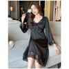 Women's Sexy Spring and Autumn Nightdress Ladies Sweet Lace Ice Silk Loungewear Long Sleeve Homewear