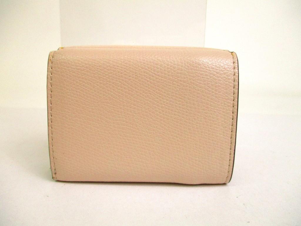 Authentic FENDI F IS FENDI FF Beige Leather Gold H/W Micro Trifold Wallet #a137 Refurbished
