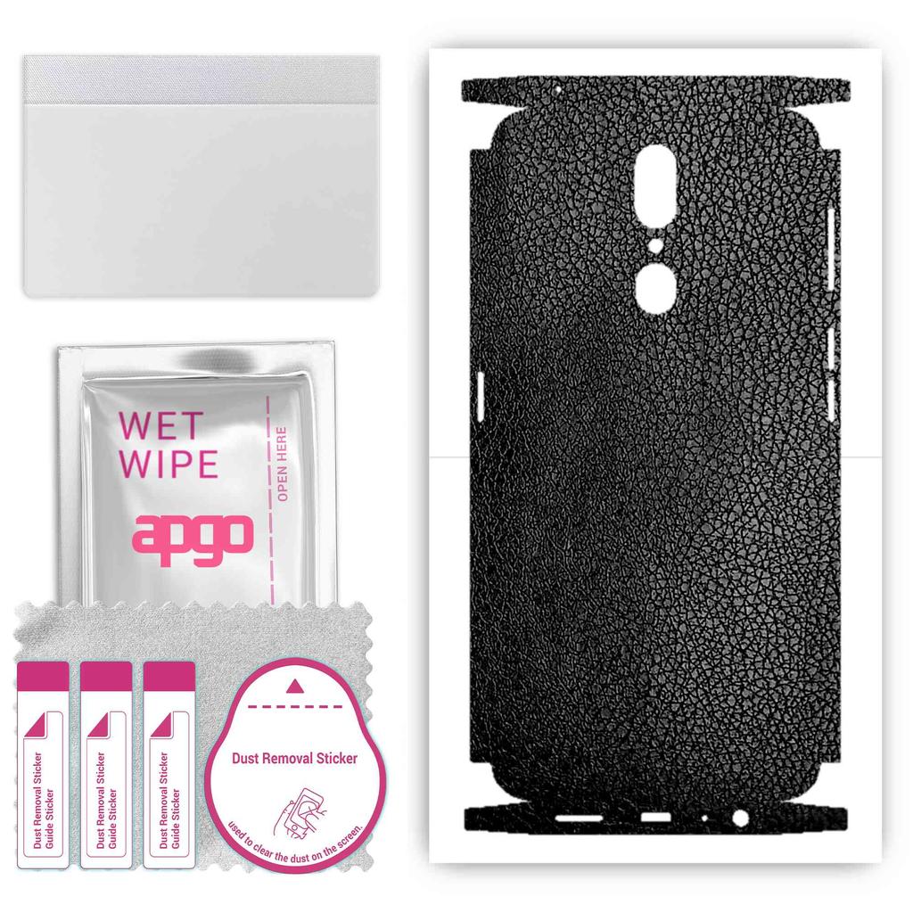 apgo Protective Skin Sticker for the Back+sides Compatible with Oppo A9, Full Wrap Film, Foil, Vinyl - Pattern Black Leather