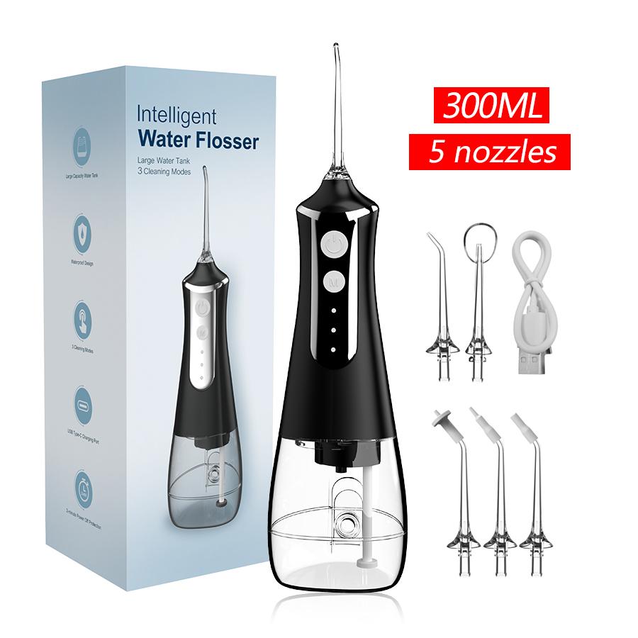 Dental Oral Irrigator Water Flosser Thread Teeth Pick Mouth Washing Machine 5 Nozzels 3 Modes USB Rechargeable 300ml TankDental