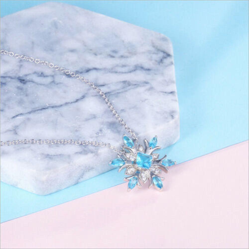 Women Frozen Snowflake Necklace Christmas Gift Silver Plated Rhinestone Crystal Pendant Chain