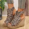 Fashion 2024 Wedges Heels Sandals Women Summer Peep Toe Leopard Platform Sandals For Women 10cm Super High Heels Sandals PU Leather