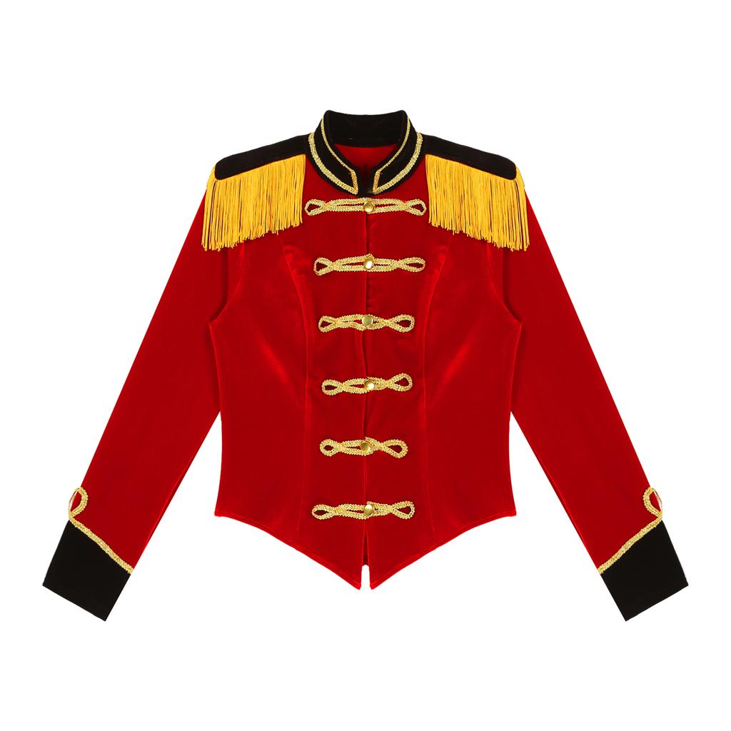Мужской цирковой костюм инспектора манежа, бархатная куртка с бахромой, воротник-стойка, наряд на Хэллоуин