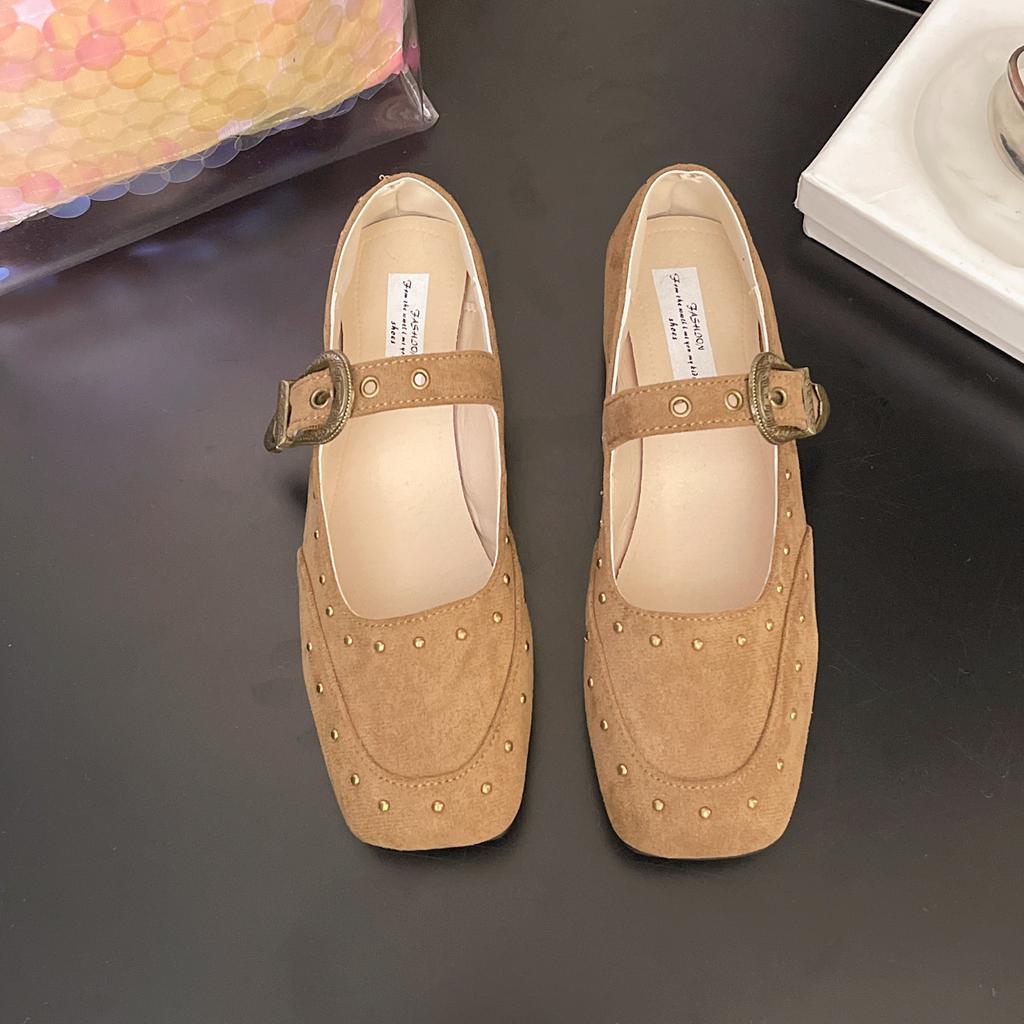 French Flat Bottom Square Head Shallow Mouth Single Shoes Women's 2025 New Summer and Autumn Ballet with Skirt Mary Jane Evening Shoes