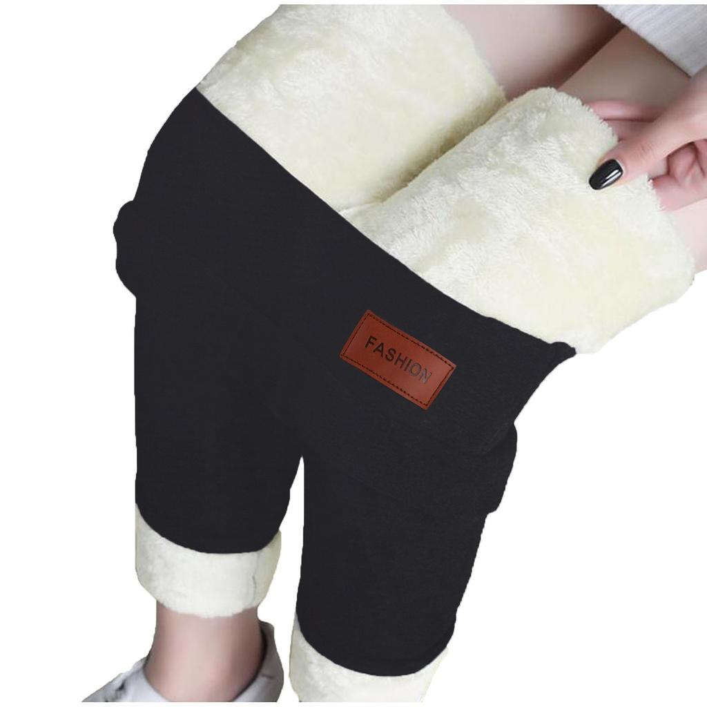 Women Solid Warm Winter Tight Thick Velvet Wool Cashmere Pants Trousers