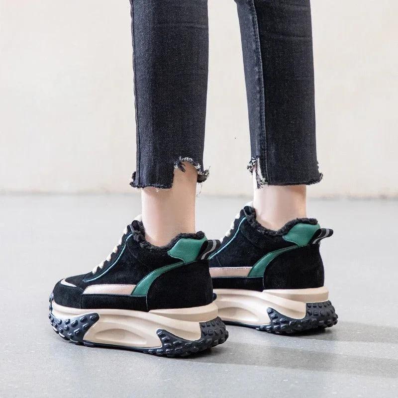 Elegant With Medium Heels Ladies Shoes Laces Lace-up Padded No Slipery Chic Fashion 2024 Plus Warm Furry Boot Women's Snow Boots