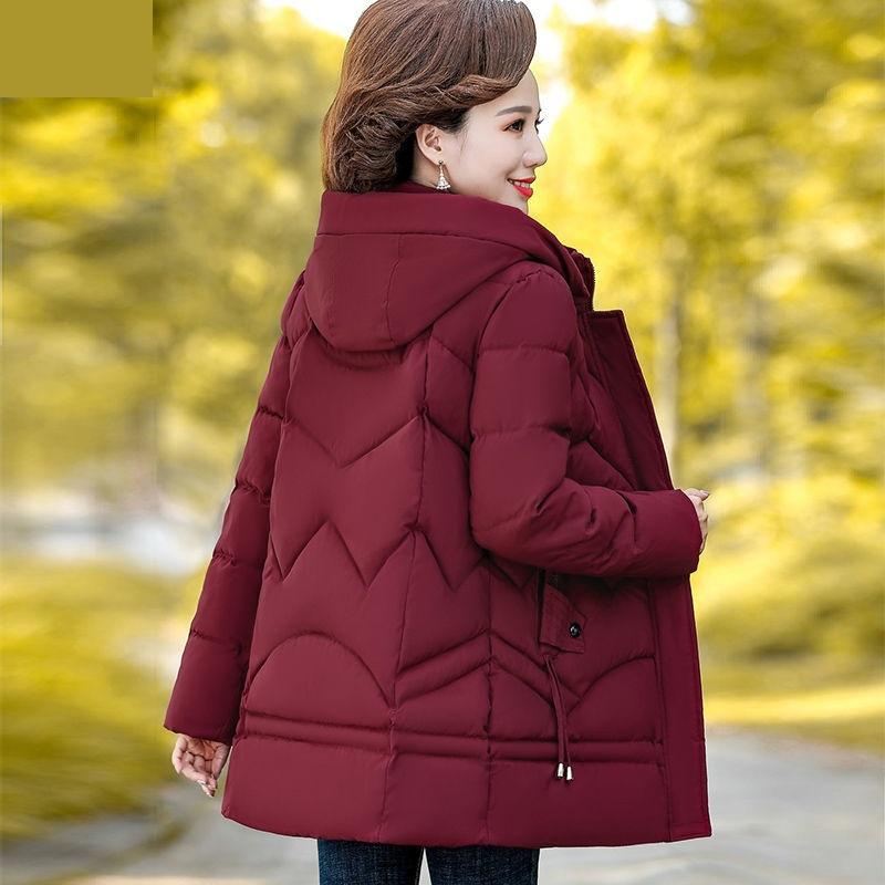 Winter Jacket Middle-aged Mother's Clothing Hooded Parkas Loose Plus Velvet Thick Winter Coat Female Warm Zipper Parka Outwear