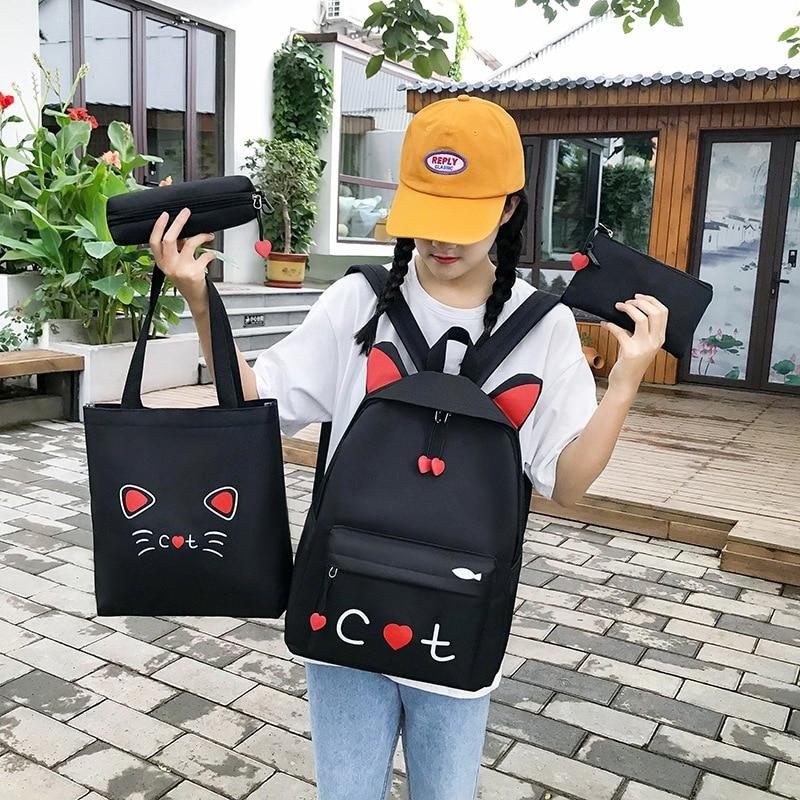4 Piece Set Schoolbags For Teenage Girls Cute Print Women Backpack High Quality School Backpack Female Shoulder Bags