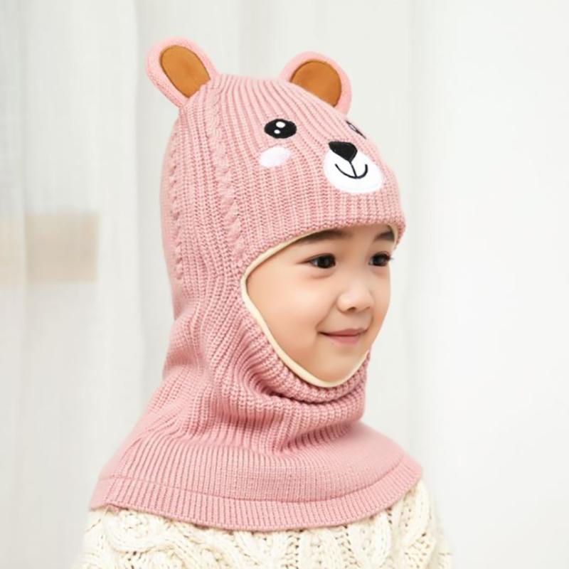 2020New Baby Girl Winter Hat Warm Bear Skullies Beanies Knitted Cap Kids Balaclava Mask Hats