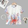 Women Casual Round Neck Summer Short Sleeve Print Blouse