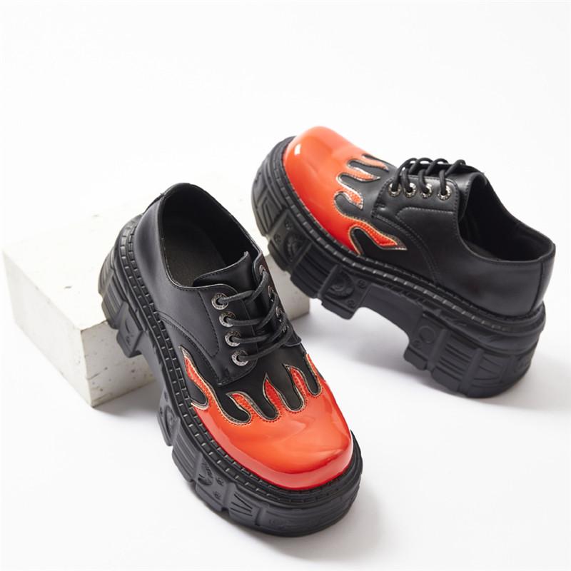 2025 Fashion Women Lace-Up Round Toe Flat Shoes for Woman's Thick Bottom Shallow Mixed Colors Platform Loafers Punk Casual Shoes