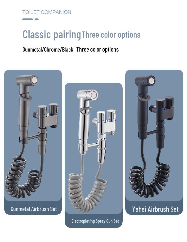 Dual Control Copper Angle Valve Set with Adjustable Pressure Spray Gun for Household Cleaning.